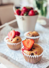 Homemade cupcake with fresh strawberry