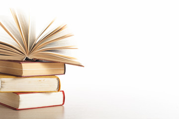 Stack of books on white background. Education concept. Back to school.