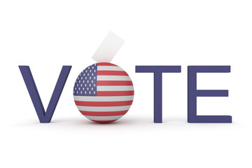 US election, vote with Stars and Stripes sphere and envelope, 3d illustration