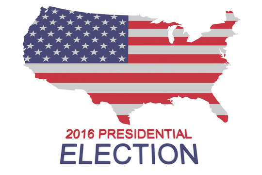 2016 US Presidential Election: Stars and Stripes map of the USA, 3d illustration