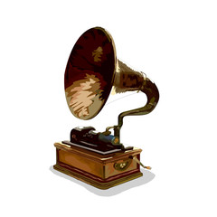 gramophone vintage illustration - wooden and golden music recording machine