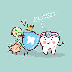 health cartoon tooth with shield