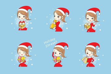 christmas Cartoon happy shopping woman
