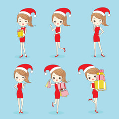 christmas Cartoon happy shopping woman