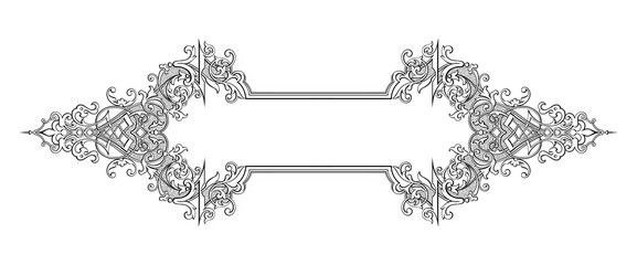 Vintage Baroque Victorian frame border monogram floral engraved scroll ornament leaf retro flower pattern decorative design tattoo black and white filigree calligraphic vector heraldic shield swirl - 116906096
