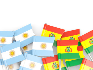 Flags of Argentina and Bolivia isolated on white