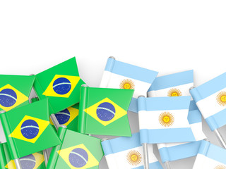 Flags of Brazil and Argentina isolated on white