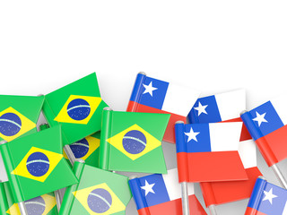 Flags of Brazil and Chile isolated on white