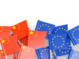 Flags of China and EU isolated on white