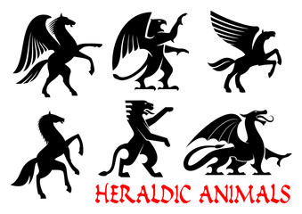 Heraldic animals emblems and icons