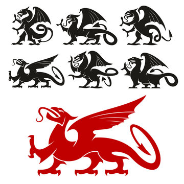 Heraldic Griffin and mythical Dragon silhouettes