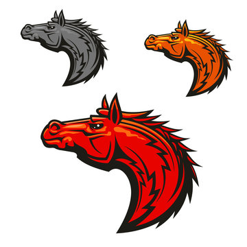 Horse stallion mascot heads set