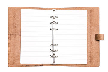 top view blank brown leather personal organizer isolate on white background - with clipping path