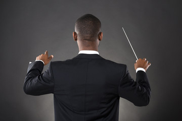 Conductor Directing With His Baton - obrazy, fototapety, plakaty