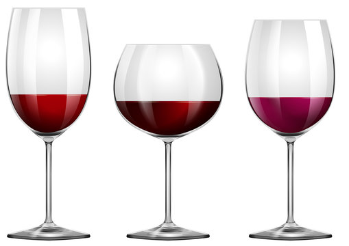 Three sizes of wine glasses