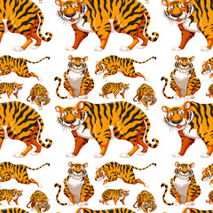 Seamless background with many tigers