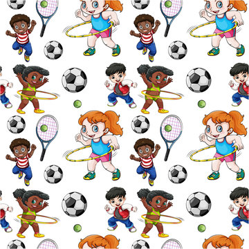 Seamless background with kids doing sports