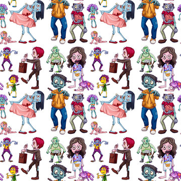 Seamless background with many zombies