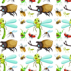 Seamless background with different insects