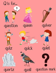 Many words begin with letter Q