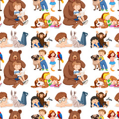 Seamless background with kids and pets