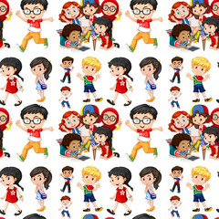 Seamless background with boys and girls