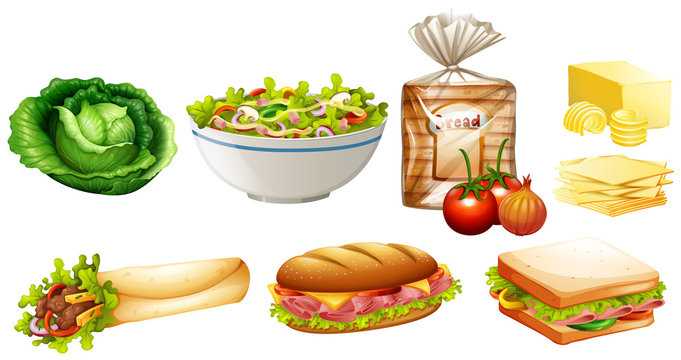 Set of different kinds of food