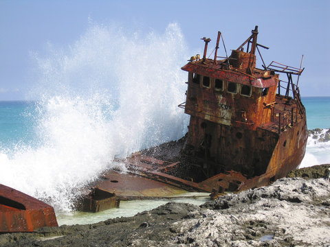 Waves crashing on a shipwreck