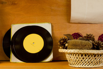 Basket with potpourri and vinyl records