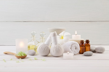 Fototapeta na wymiar beautiful composition of spa treatment on wooden background