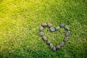 heart rock on a green grass.