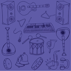 Doodle of music on purple backgrounds