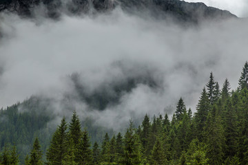 Storm clouds, and adter rain mist in the Romanian mountains, in summer