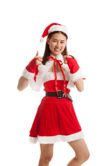 Asian Christmas Santa Claus girl show 2 thumbs up.