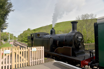 Train at Corfe Castle station, Swanage Railway, Dorset