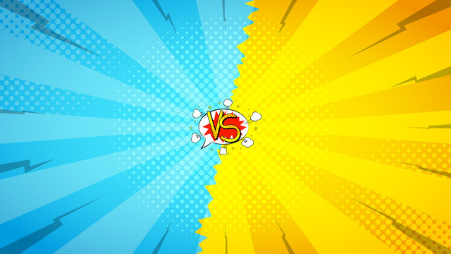 Versus letters fight backdrop. Vector illustration. Decorative background with bomb explosive in pop art style.