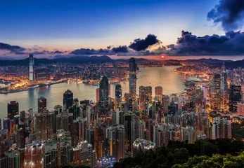 Selbstklebende Fototapeten Asien Hong Kong city view from peak at dawn  © Earnest Tse