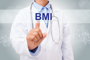 Doctor hand touching BMI sign on virtual screen. medical concept