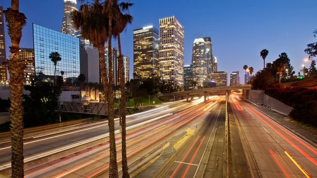 Time Lapse with a dolly move of one of the freeways running through downtown Los Angeles.