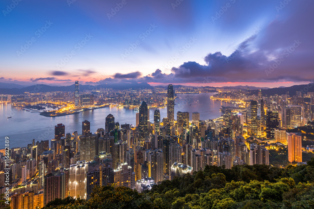 Canvas Prints Hong Kong city view from peak at dawn