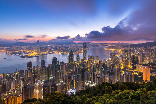 Hong Kong city view from peak at dawn
