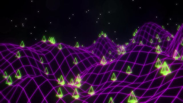 Retro video game 3d landscape vector arcade wireframe terrain 4k
