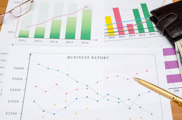 graph, money, pen and calculator