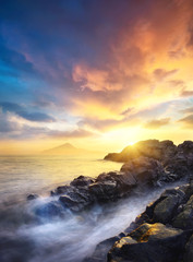 Fototapeta na wymiar Seascape during sundown. Beautiful natural summer seascape