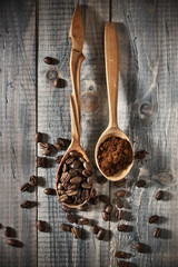 Coffee beans and ground