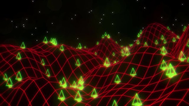Retro video game 3d landscape vector arcade wireframe terrain 4k
