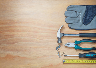 Tools on a wooden background