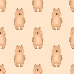 Bears seamless pattern. Watercolor painting. Hand drawing. Children's wallpaper