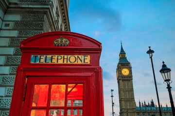 Fototapeta na wymiar Red phone booth and Big Ben