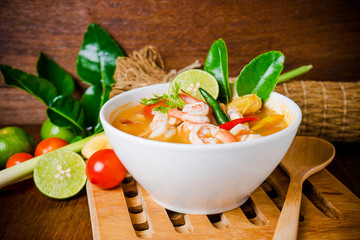Tom yam kong or Tom yum soup. Thai food. © artpritsadee